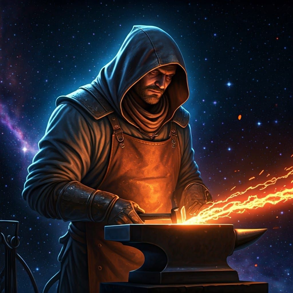 Celestial Blacksmith Forging Stars in Stardust Chamber