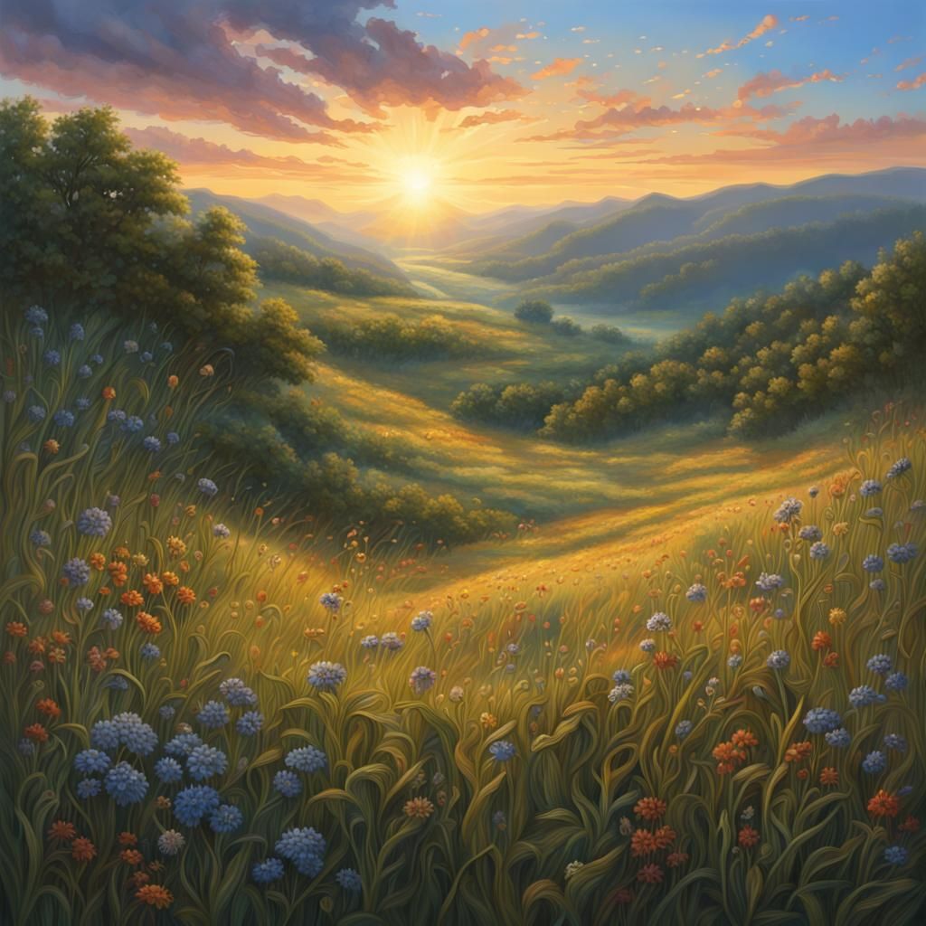 Appalachian Sunrise over Kentucky Bluegrass Meadows