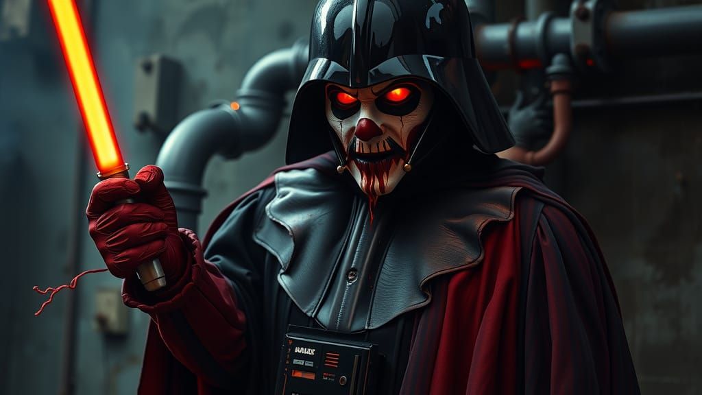 Dark Clown Sith Lord in Industrial Horror Scene