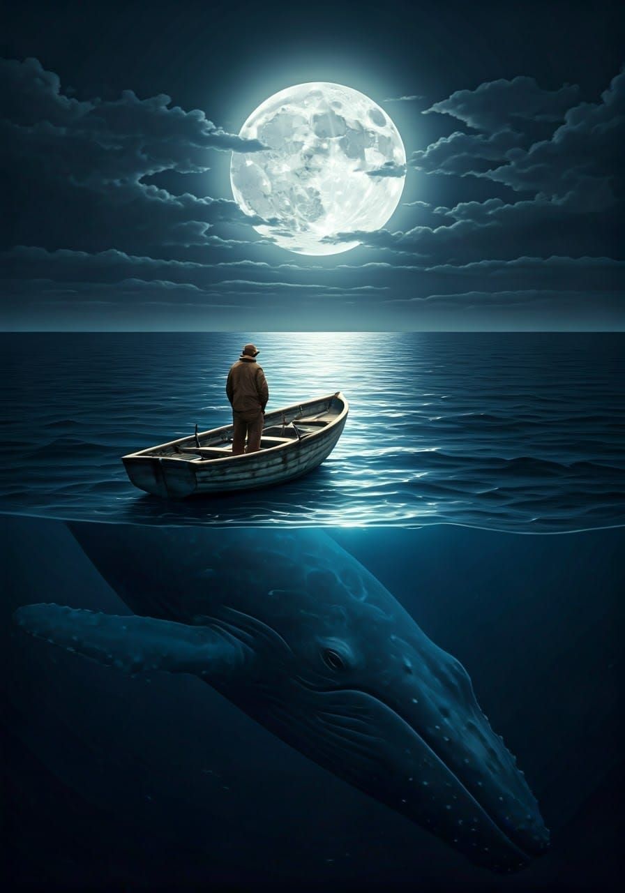 Sailor Drifts Under Moonlit Sea in Haunting, Ethereal Scene
