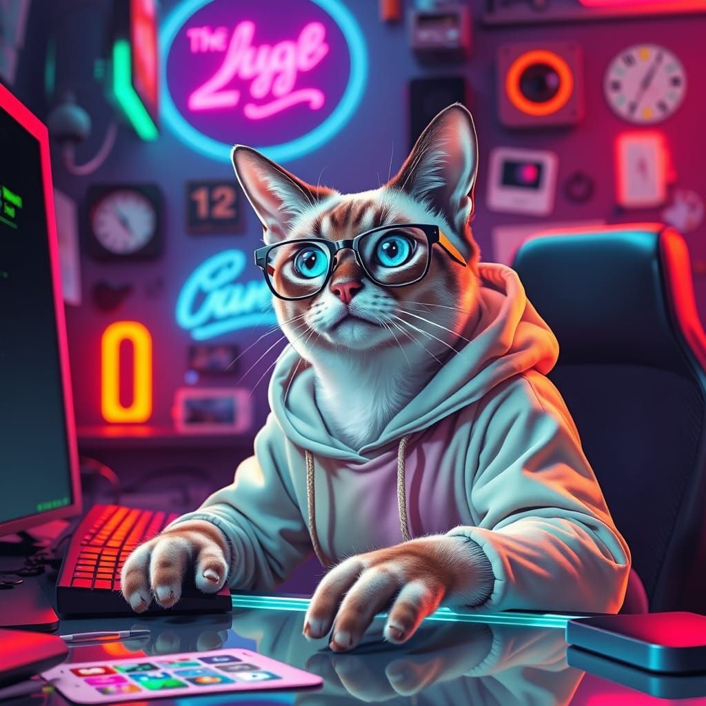 Gen Z Siamese Cat Influencer in Cyberpunk Style