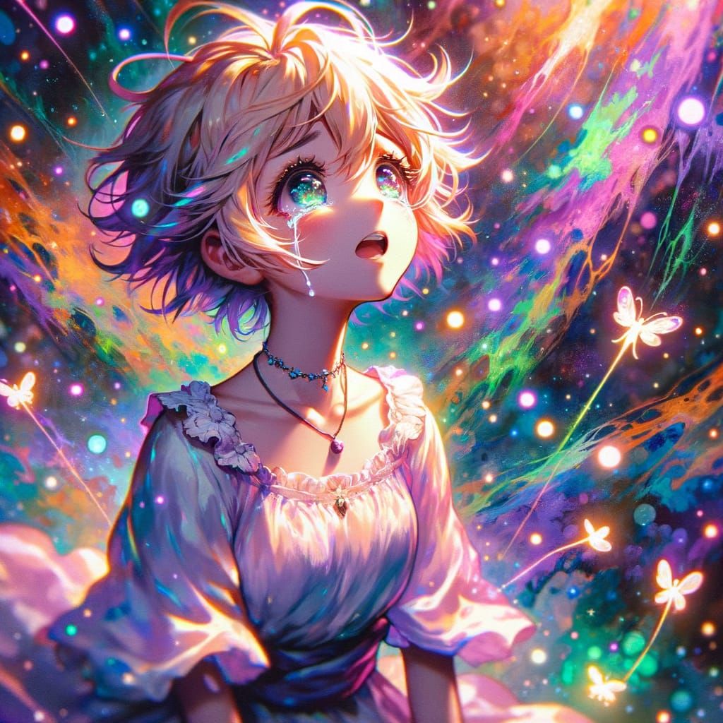 Spirited Anime Girl in Vibrant Dreamscapes
