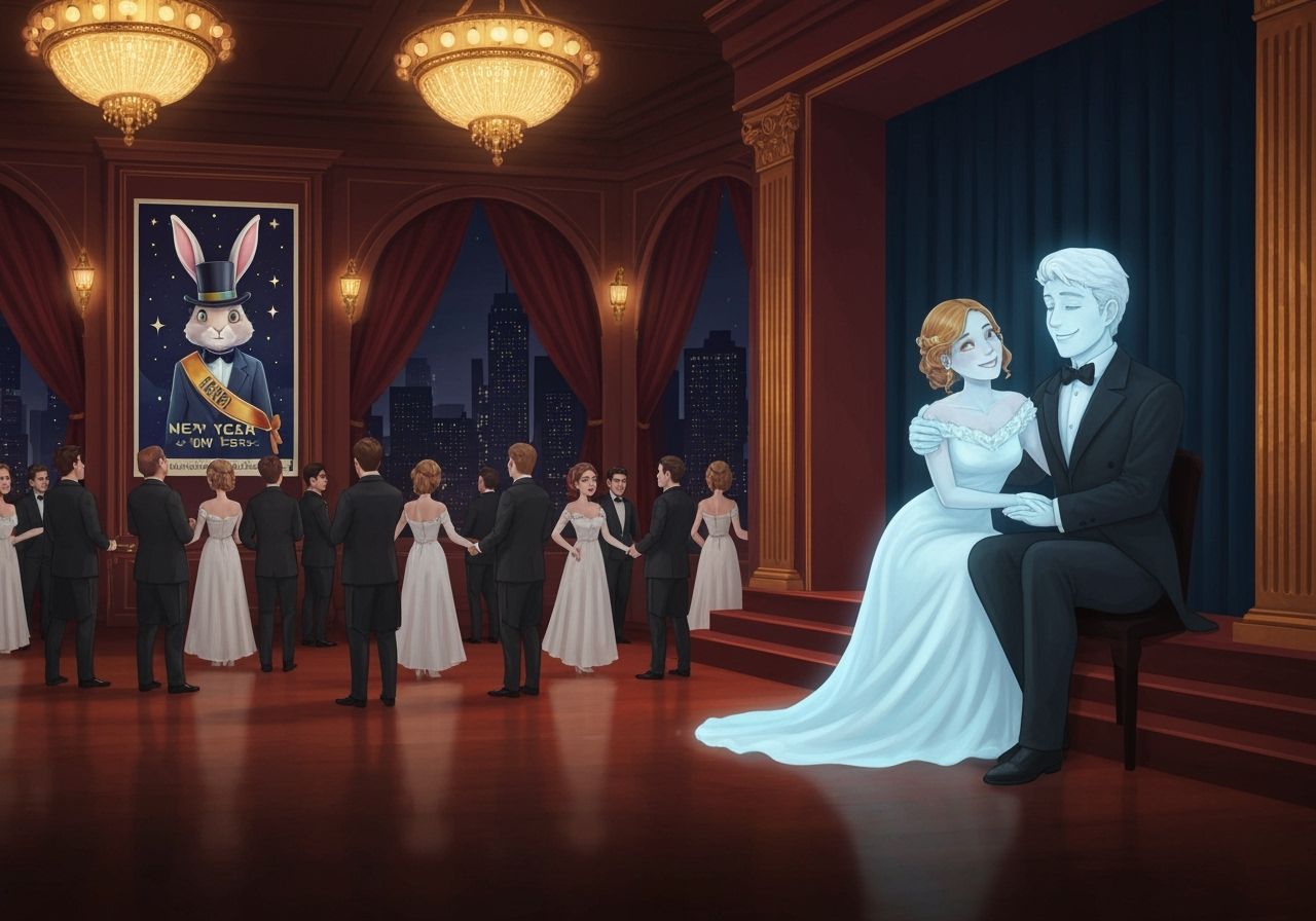 Ghost Couple Embraces at Opulent New Year's Ball