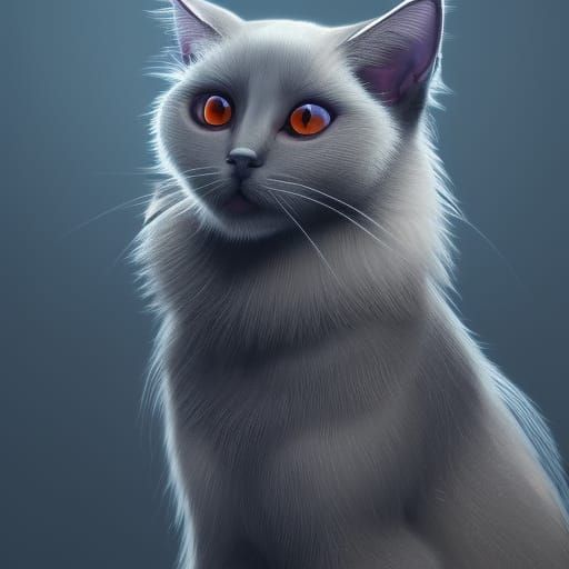 Furry Gray Siamese Cat: Detailed Matte Painting