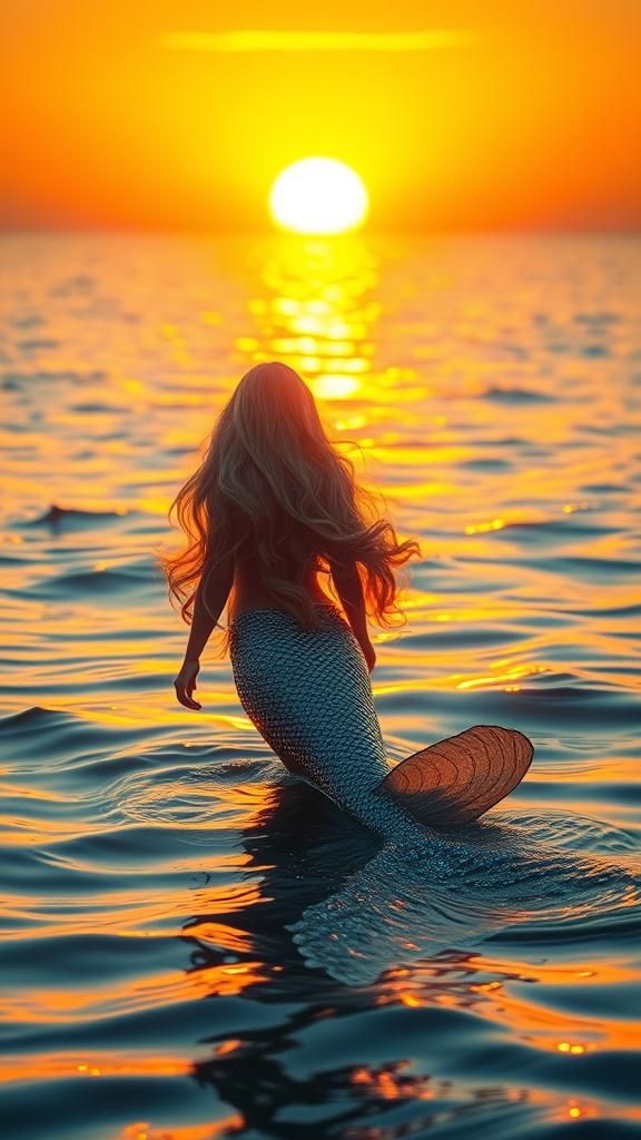 Mystical Mermaid Rising at Sunset