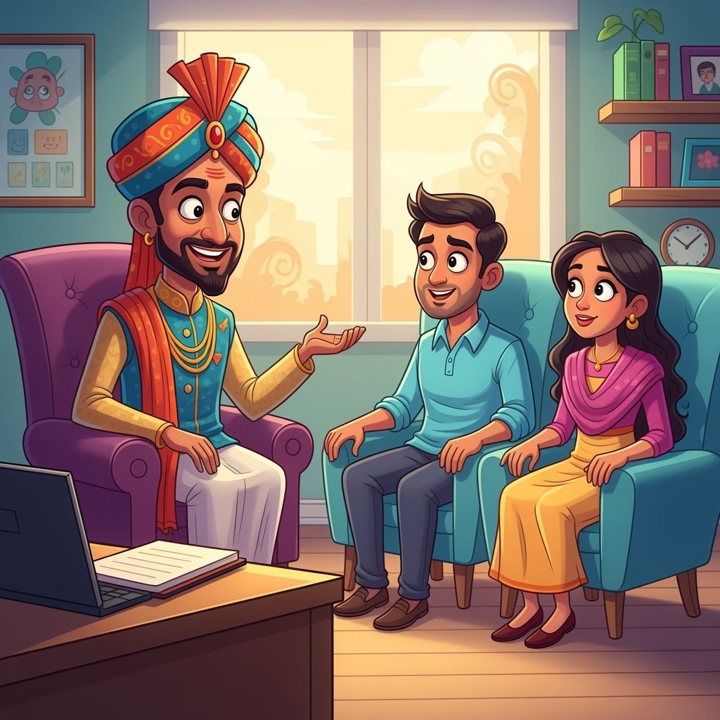 Cartoon Indian Marriage Counselor Consultation
