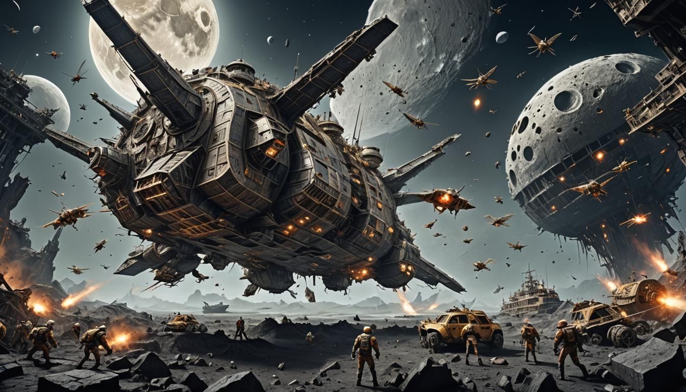 Epic Space Battle Over Crumbling Moon