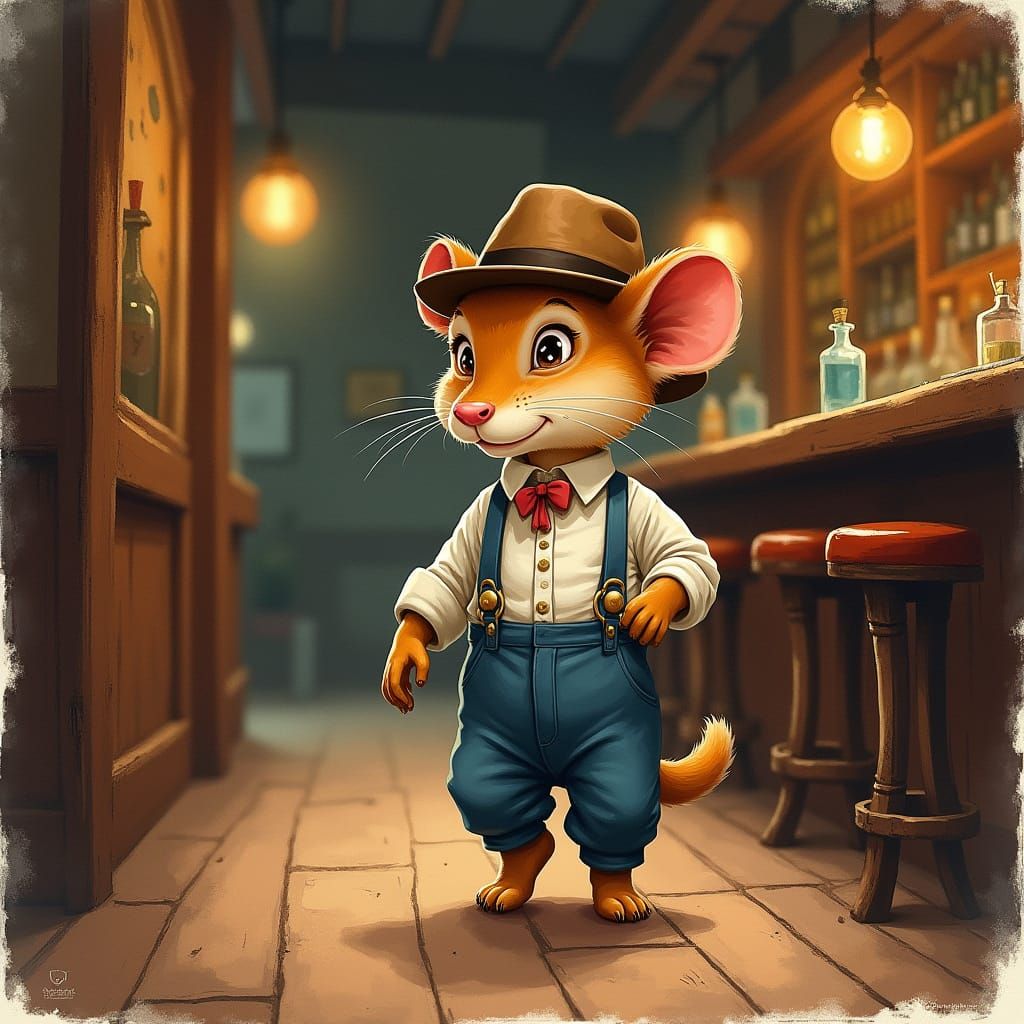 Weasel in a Fedora Enters Vintage Bar