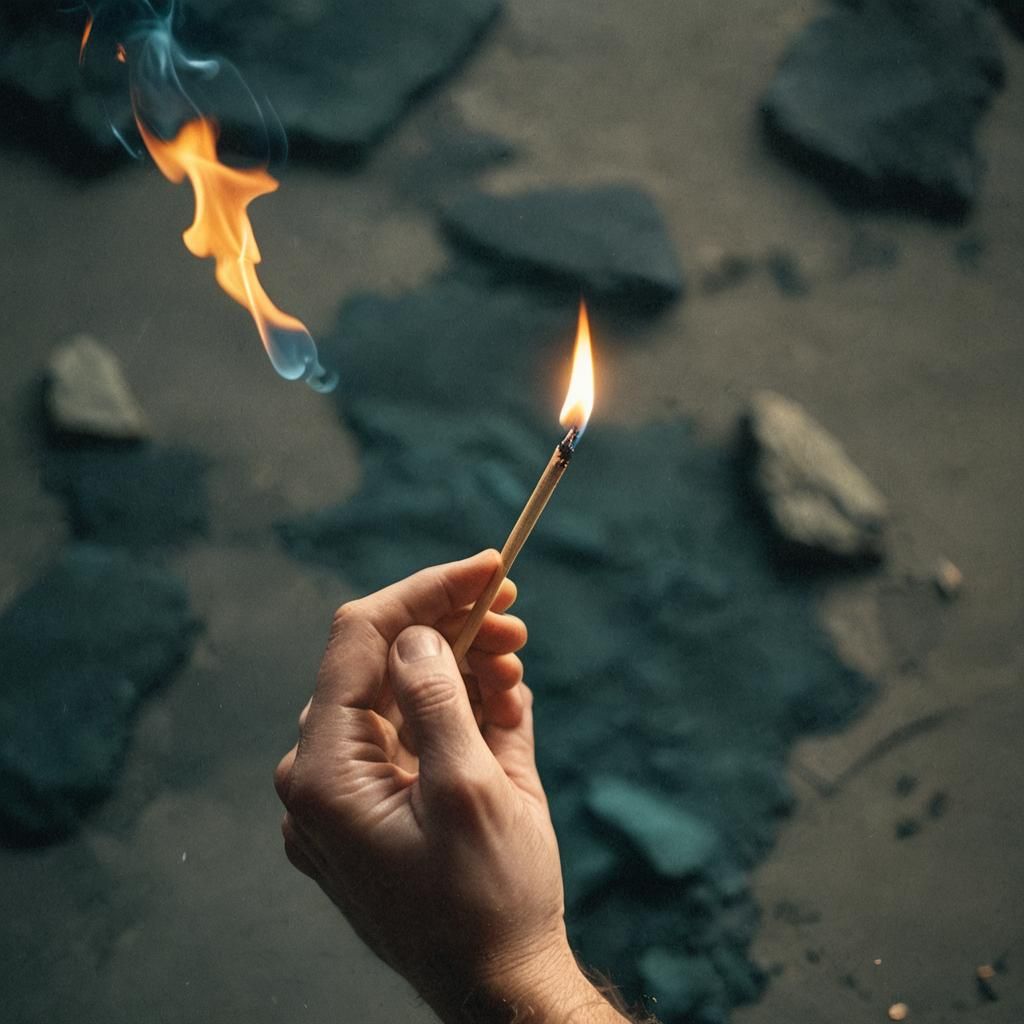 Hand Holding Teal to Sand Colored Matchstick