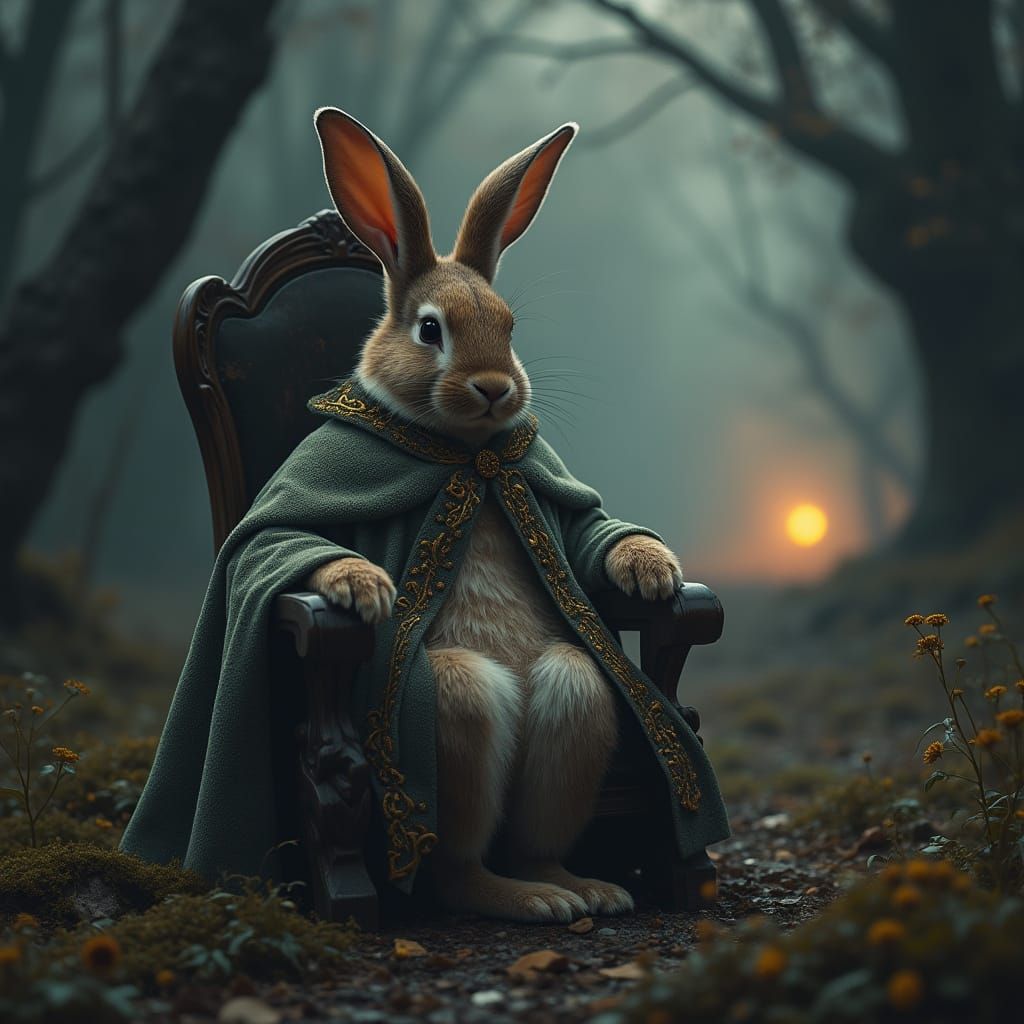 Easter Bunny in a Haunting, Mystical Forest