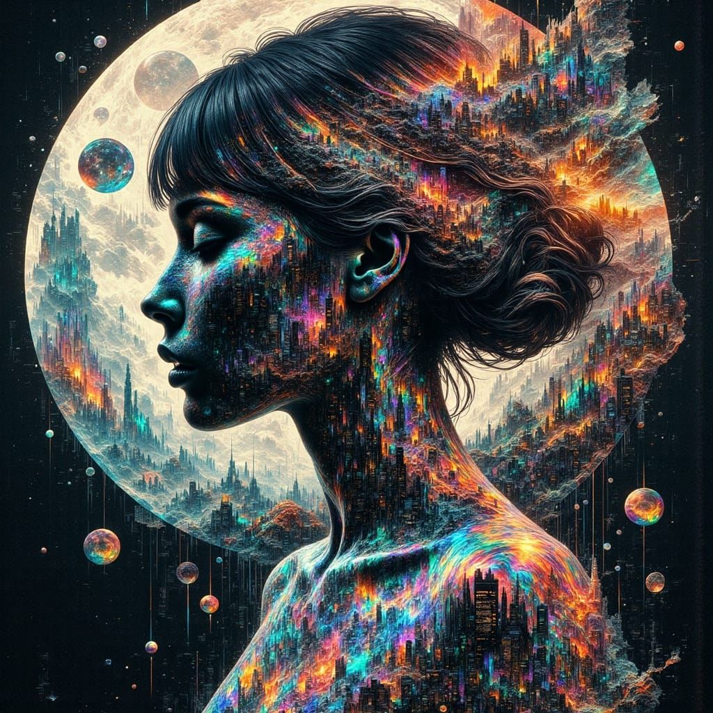 Math Art: Woman Visualizing Complex Formulas