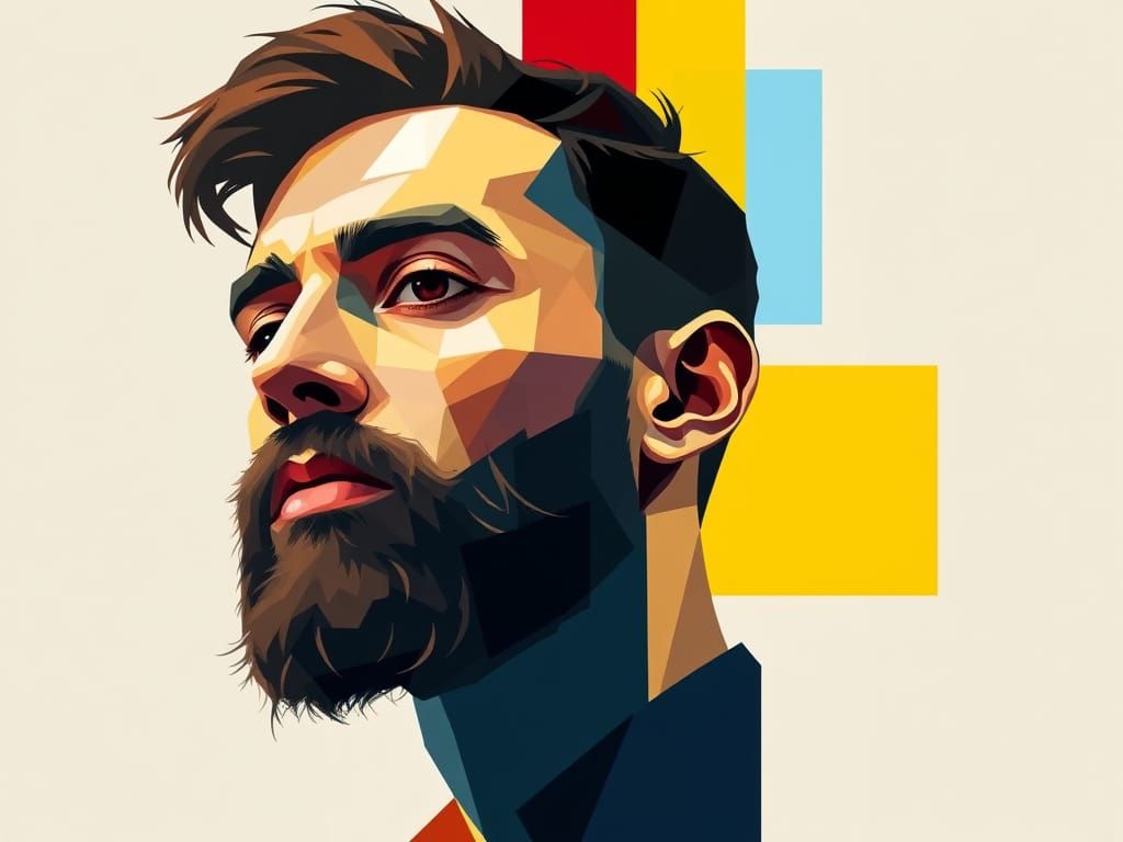 Abstract Man Portrait in Mondrian Style