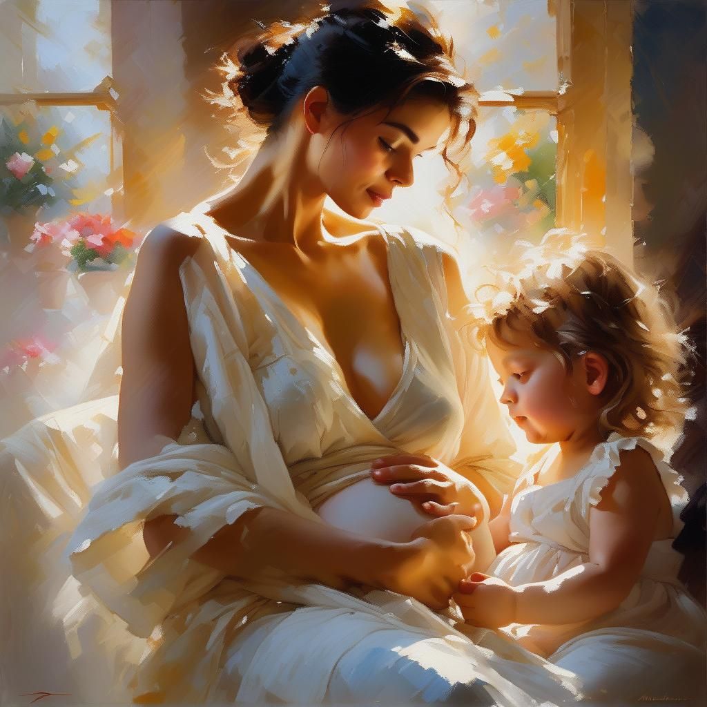 Intricate Impressionist Painting of Maternal Scene