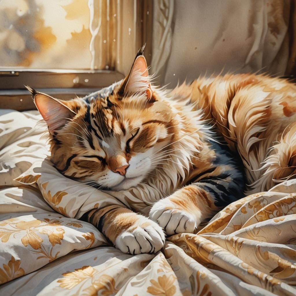 Watercolor Cat Portrait in Dreamy Light