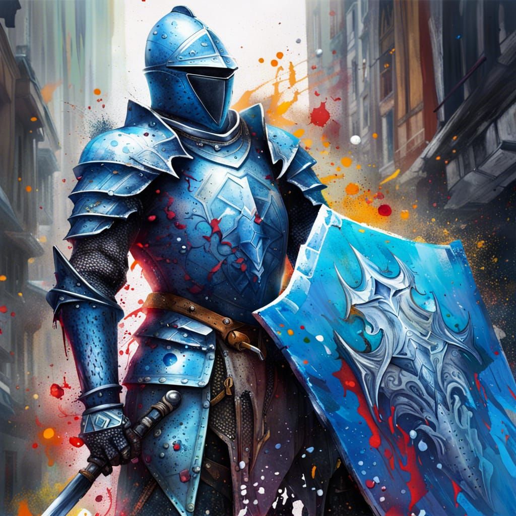 Medieval Knight in Crystal Armor Graffiti Art