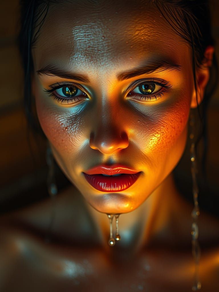 Splash art The Water dripped over the entire of her oily ski...