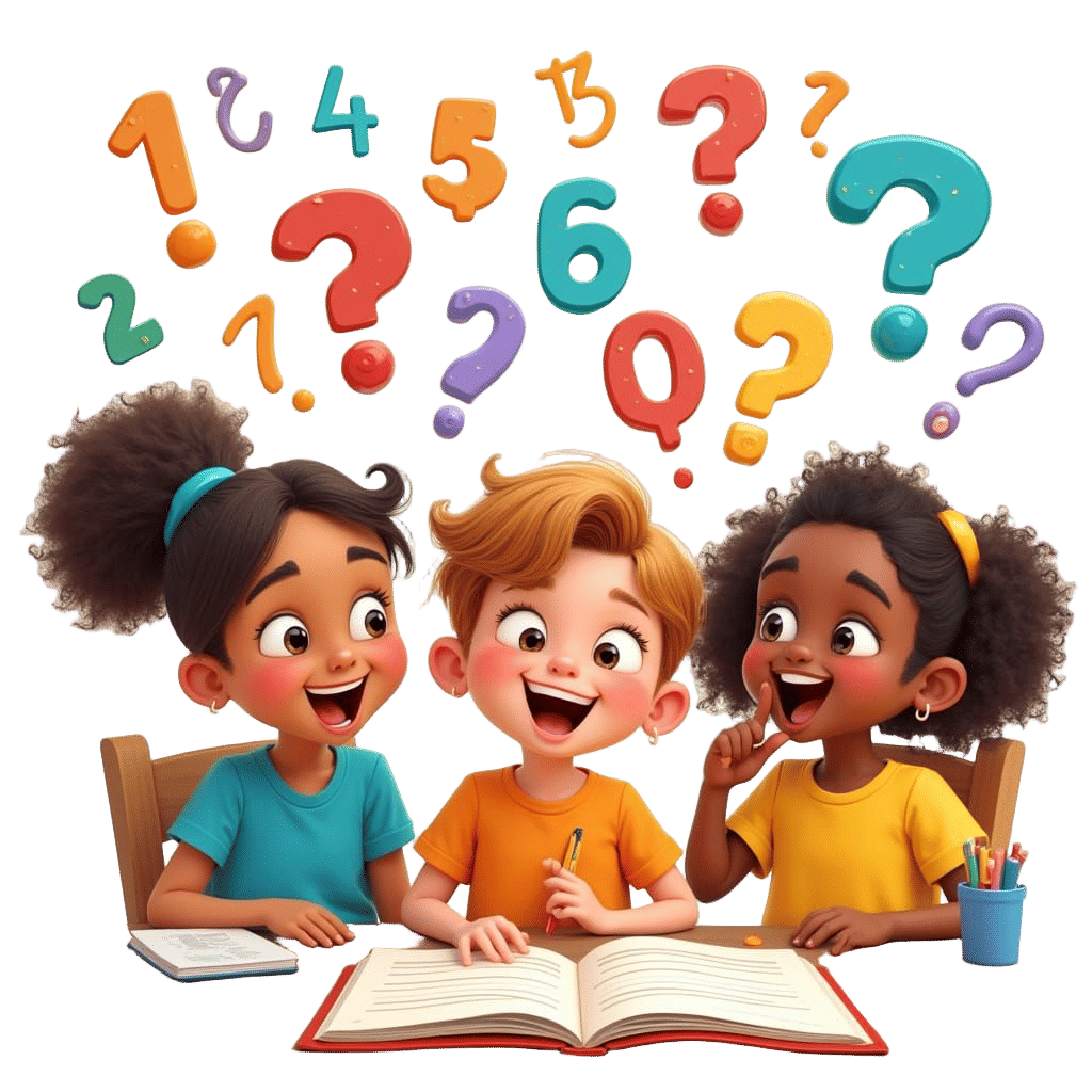 Colorful 3D Illustrations of Kinder Children Learning Number...