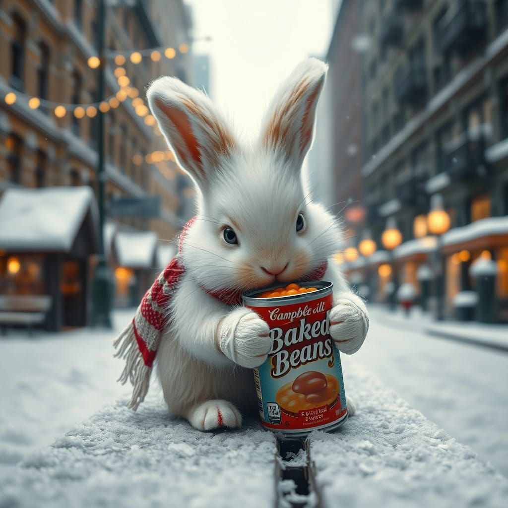 Hyper Realistic Bunny in Snowy Cityscape