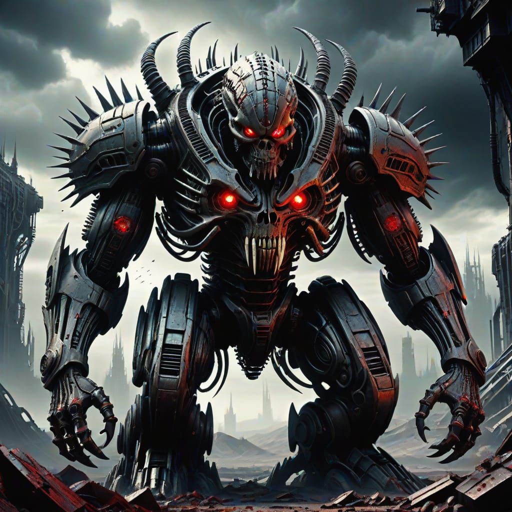 Gritty Cyberpunk Beast Stands in Desolate Apocalypse