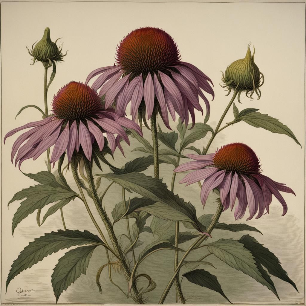 Purple Coneflower in Gustave Doré Style
