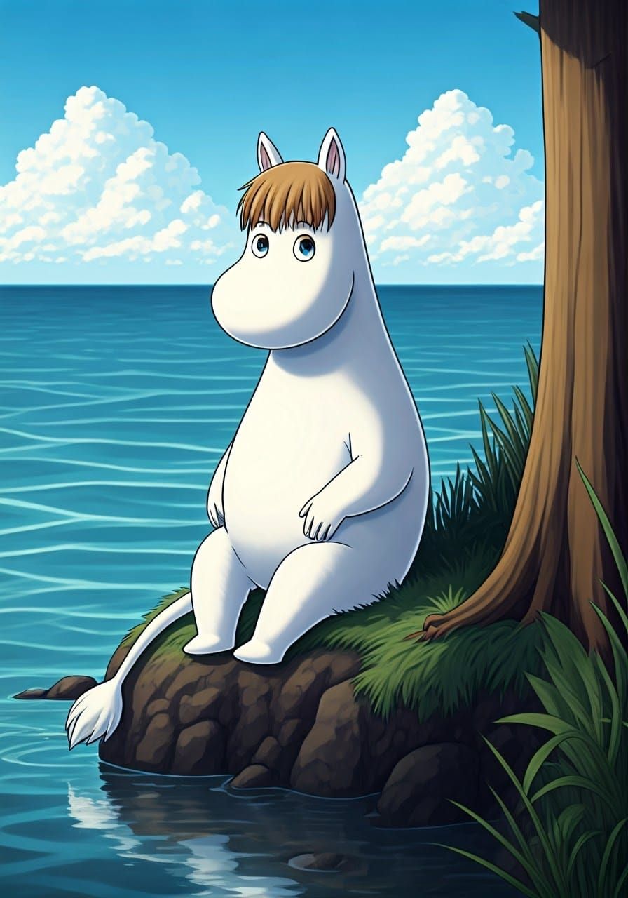 Moomintroll in Anime-Inspired Art