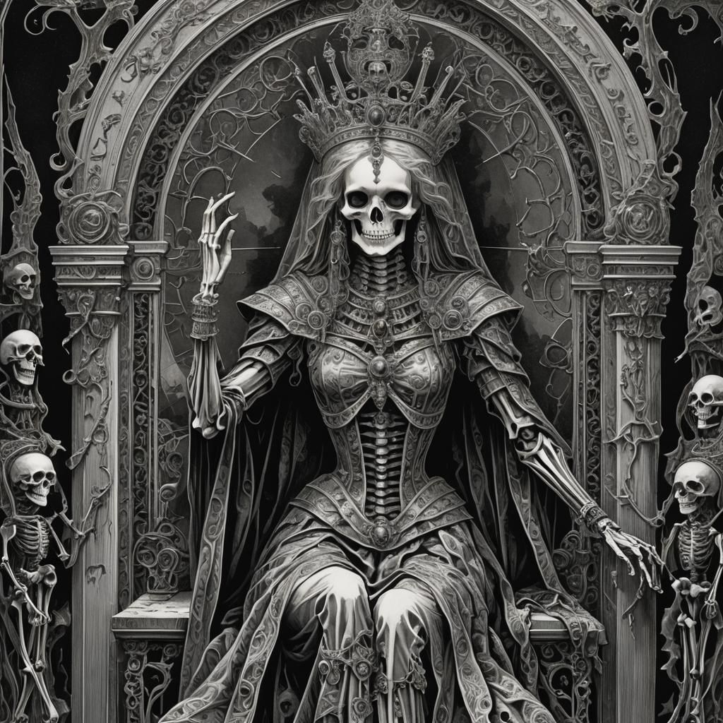 Tarot Card The Empress with Skeleton in Horror Art