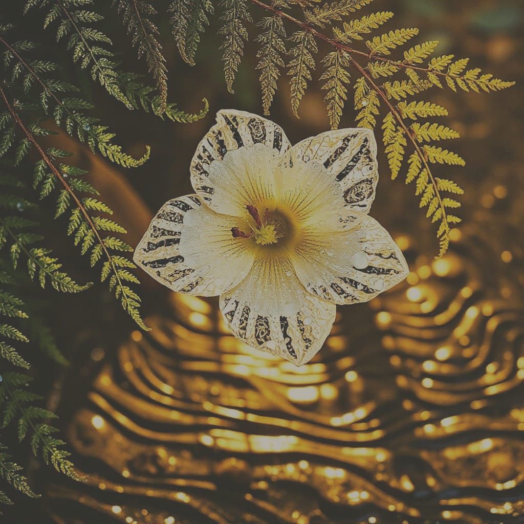 Surreal Flower Blooms Amidst Whimsical Water Scene in Crushe...