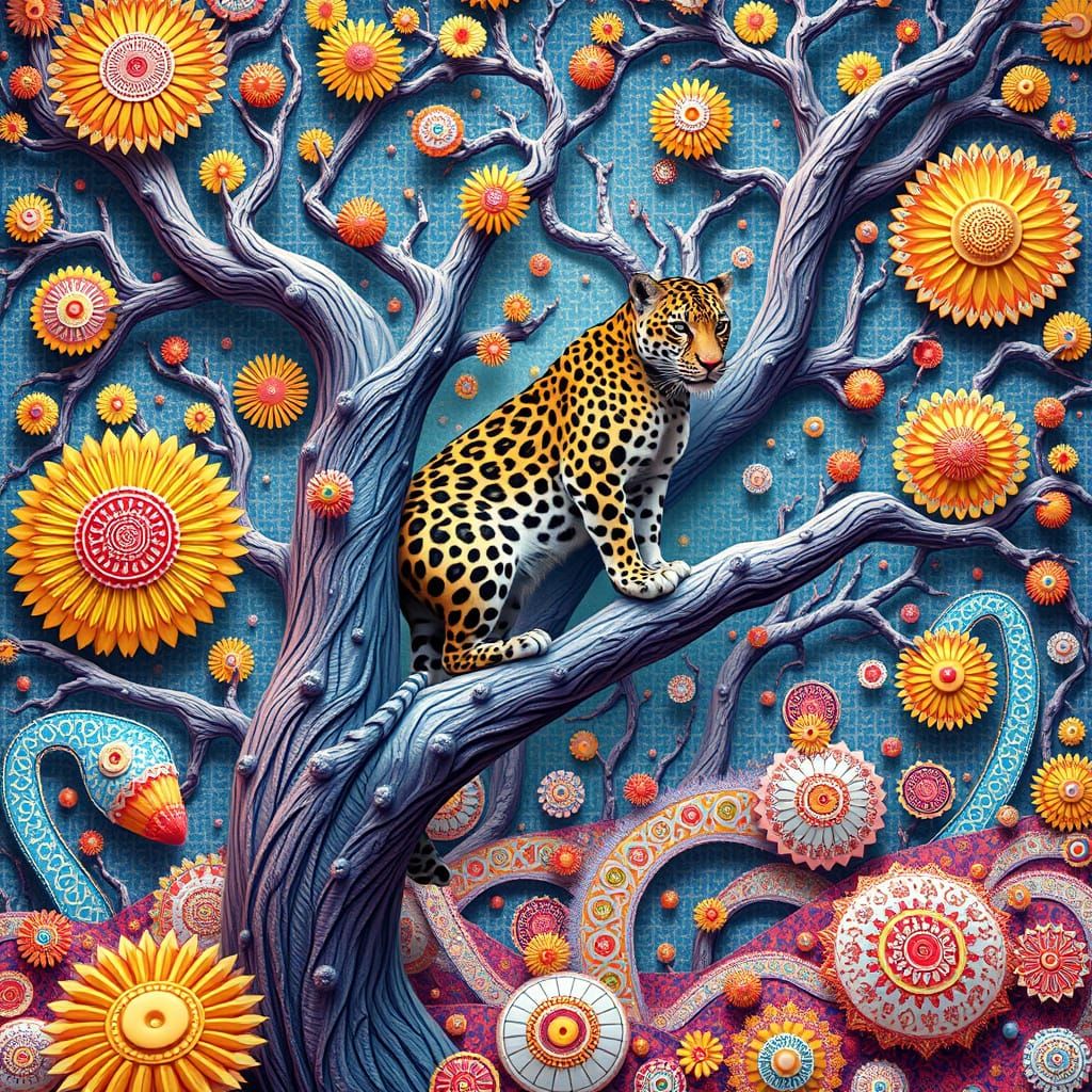 Surreal Leopard in Hyper-Detailed Fractal Landscape