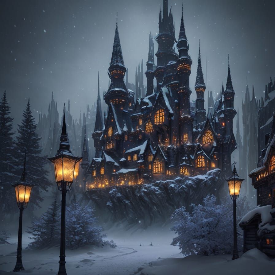 Winter Wonderland at Night with Fairy Lights