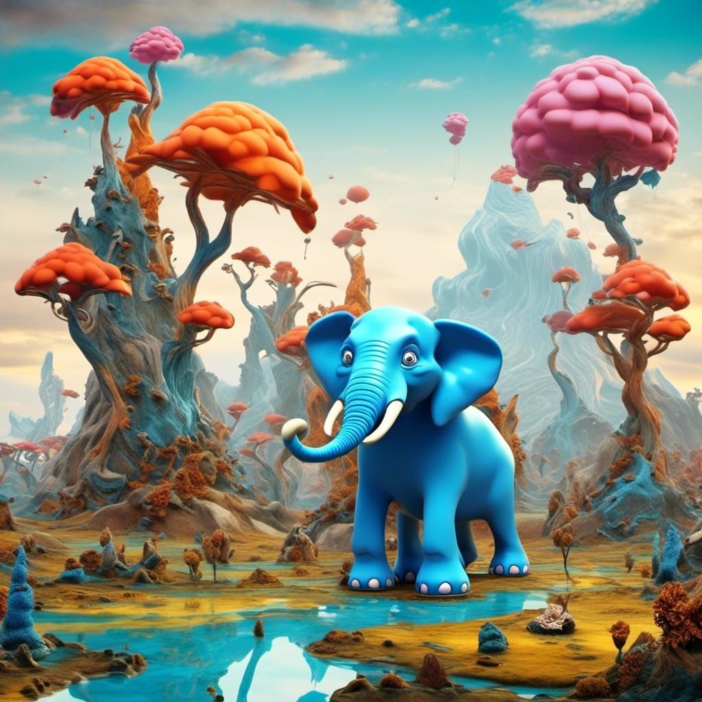 Surreal Elephant in Abstract 3D Landscape