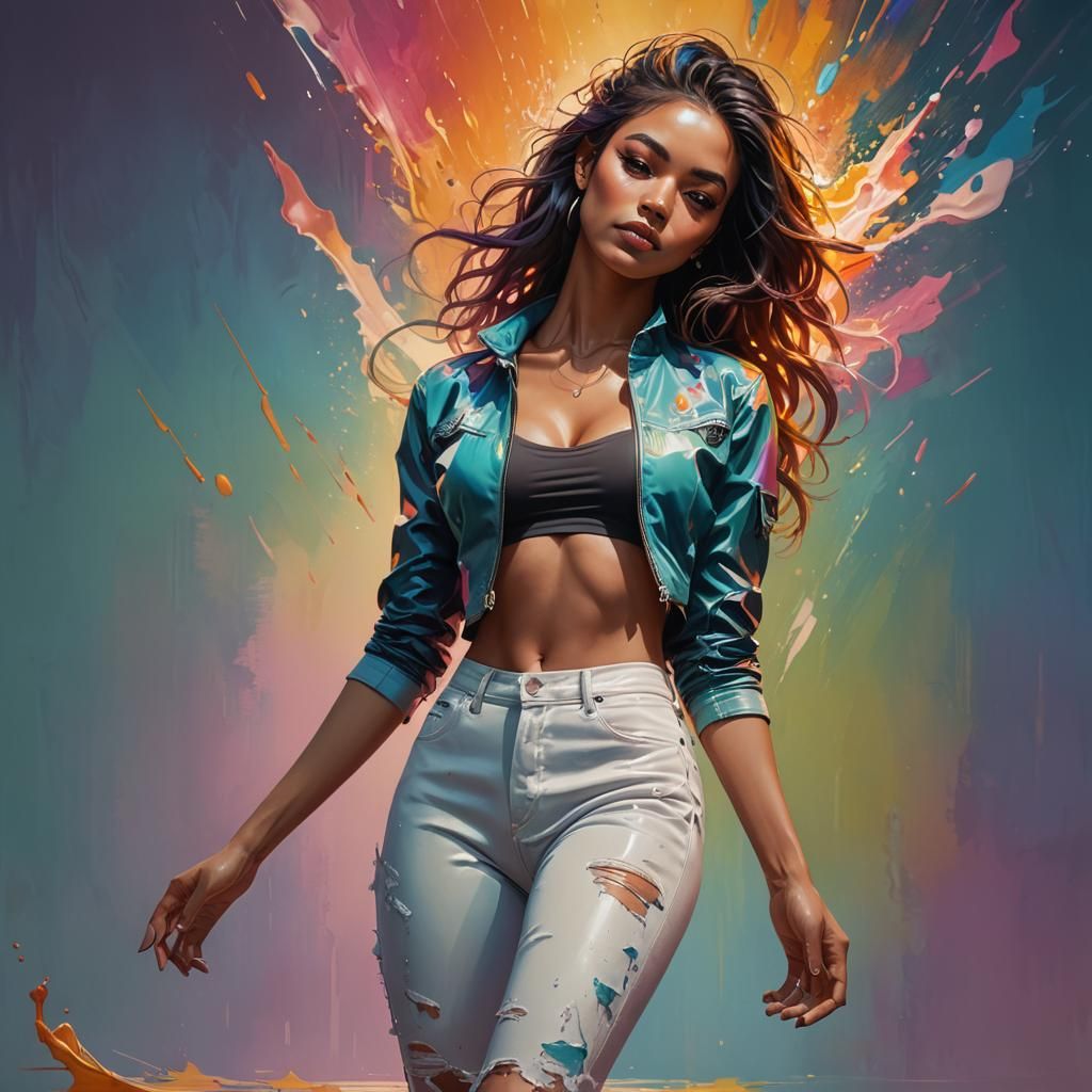 Hyperrealistic Woman in a Colorful, Detailed Setting