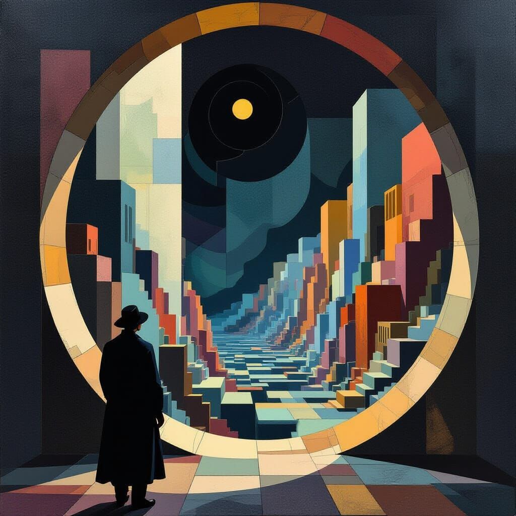 Cubist Abyss Gazer with Geometric Shapes and Deco Flair