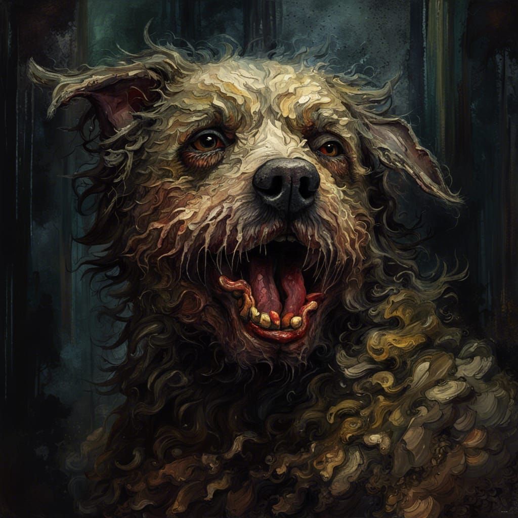 Grotesque Gothic Dog: Decaying Horror Portrait