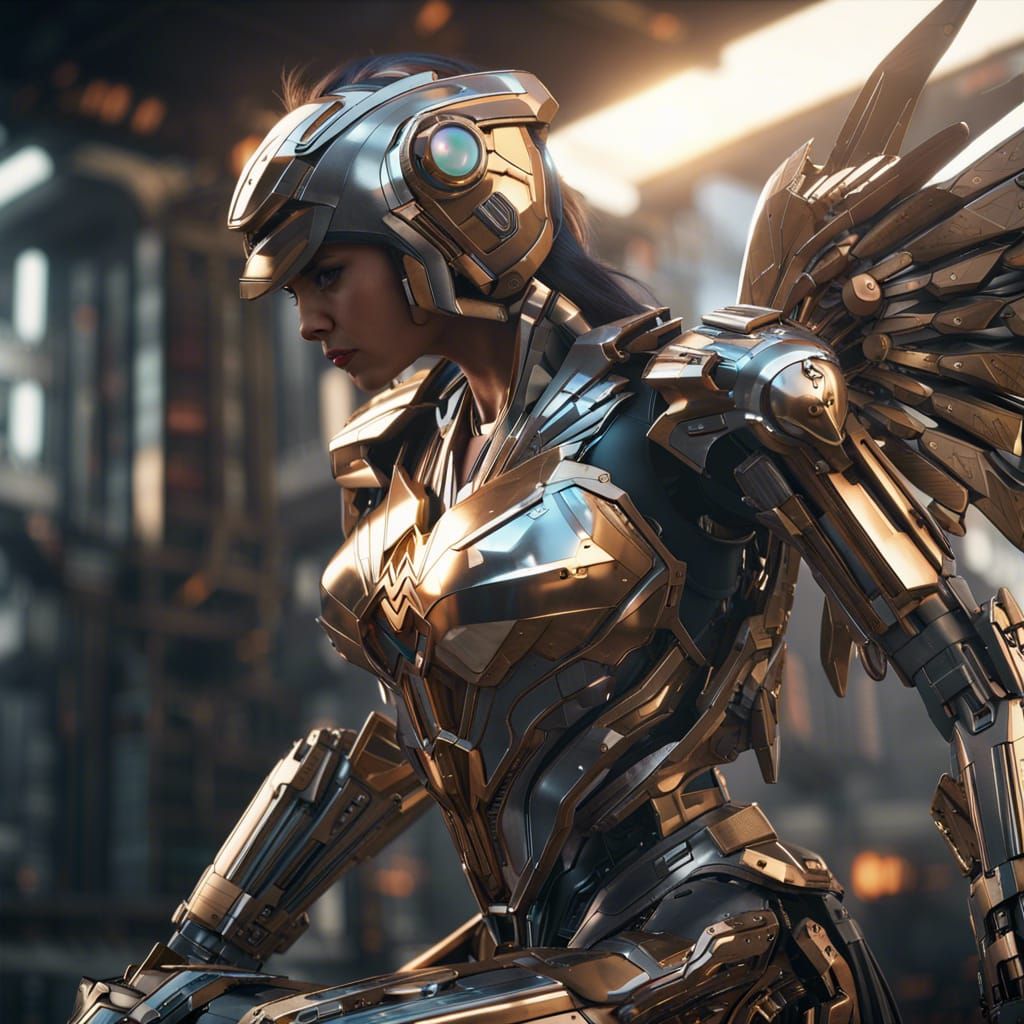 Wonder Woman in Winged Mech Suit: Sci-Fi Render