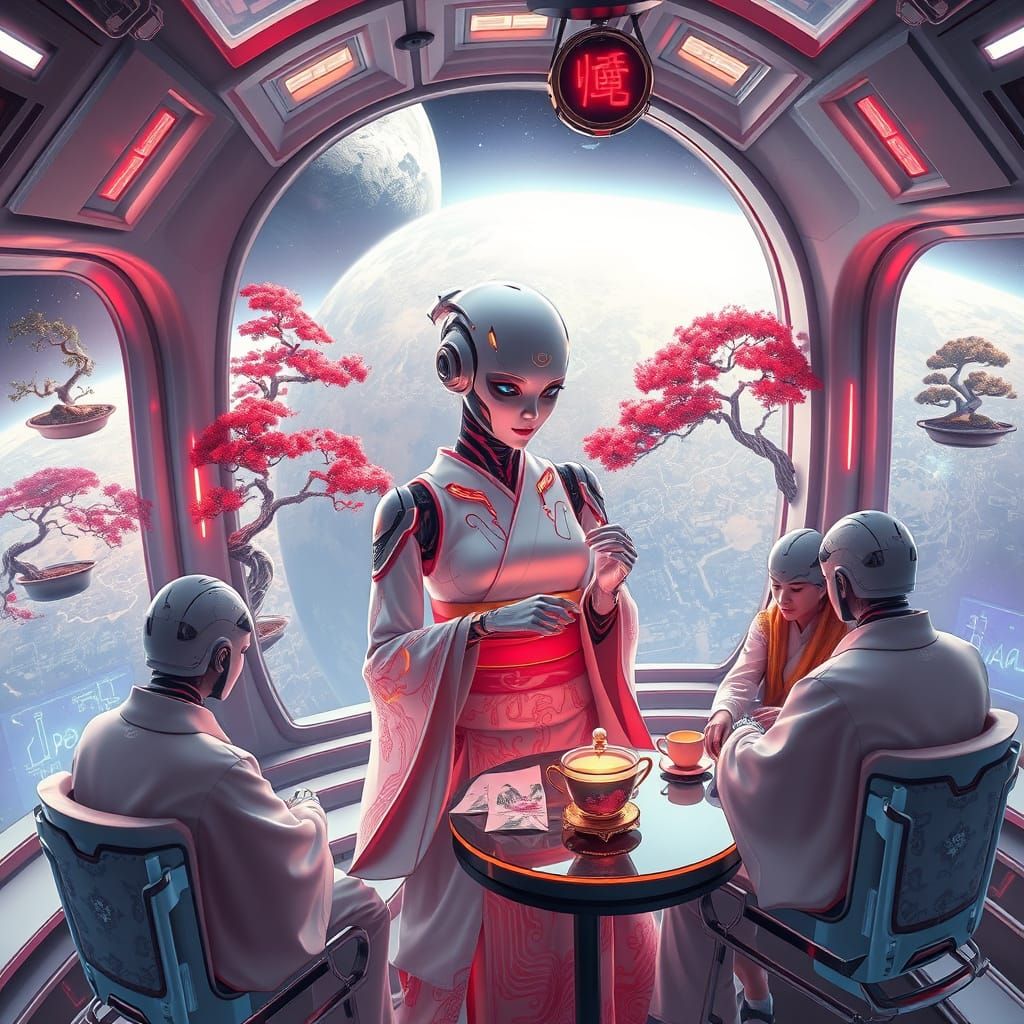 Zero-Gravity Tea Ceremony with Robot Geisha