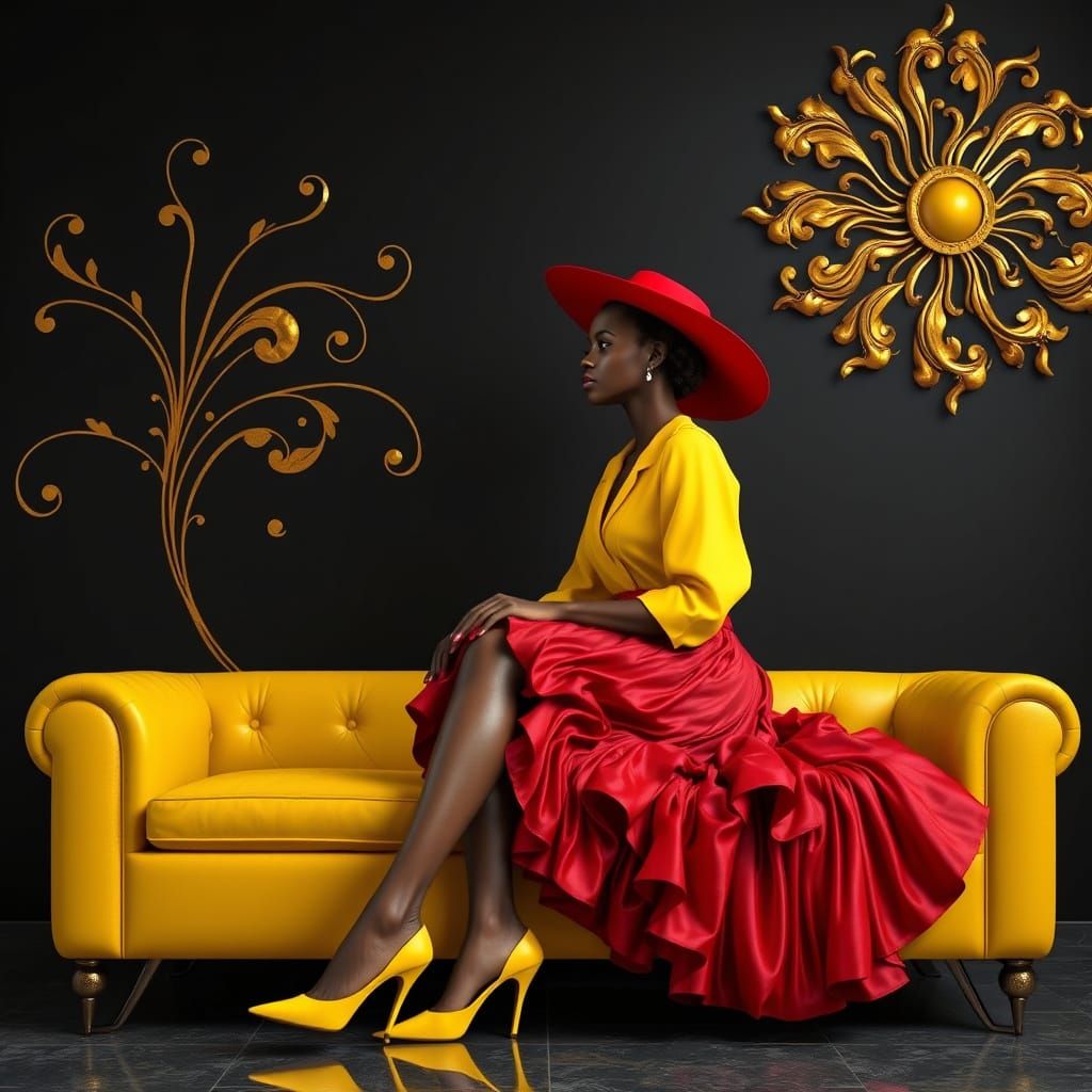 Art Deco African Woman in Profile, 3D Digital Art