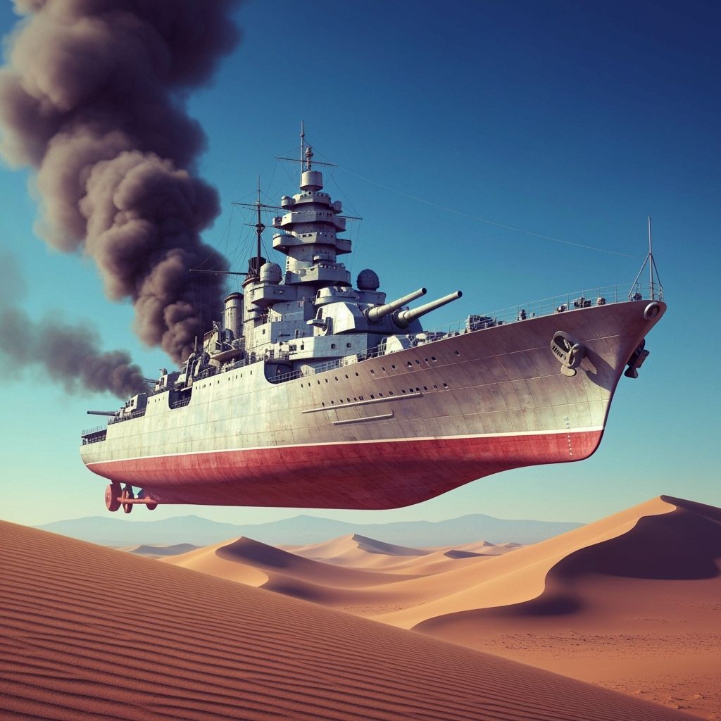 Battleship Over Atacama Desert in Futuristic Illustration St...