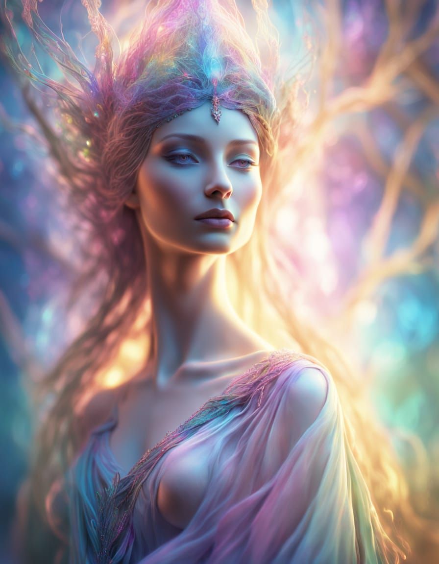 Ethereal Goddess in Prismatic Symbolist Surrealism