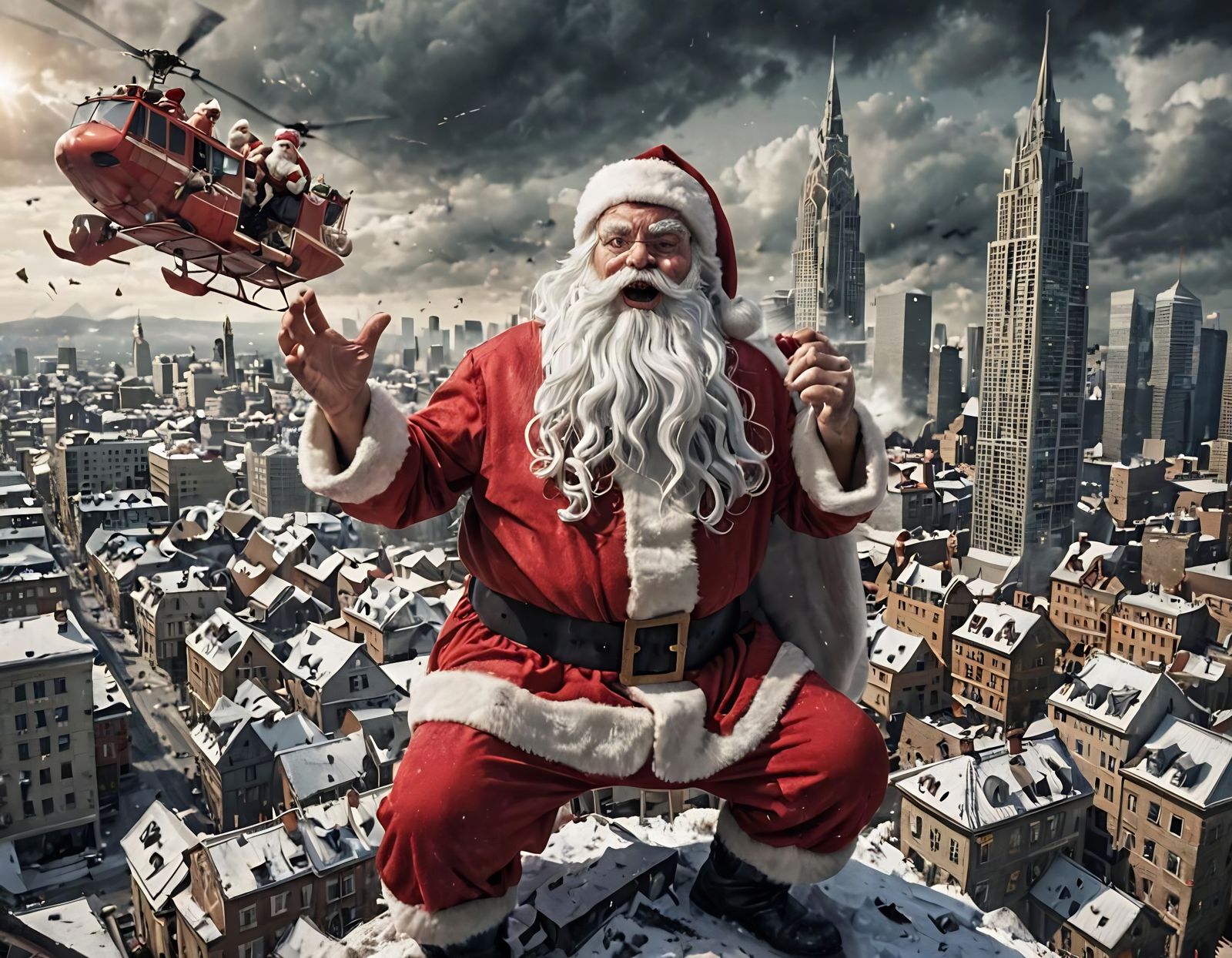 Giant Evil Santa Claus Destroys City at Christmas