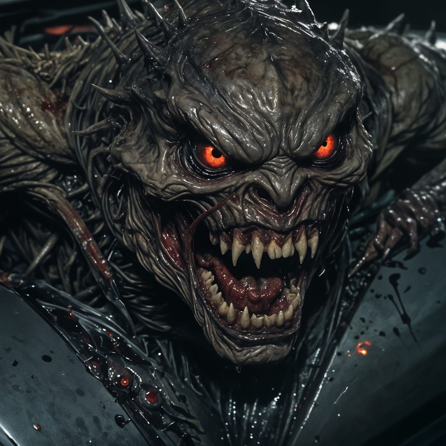 Creepy Horror Monster Eating a Car