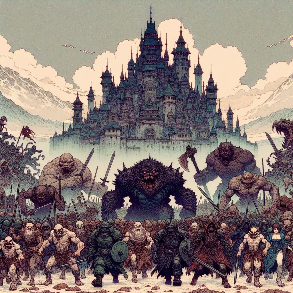 Sinister Castle and Monstrous Army in Animation Style