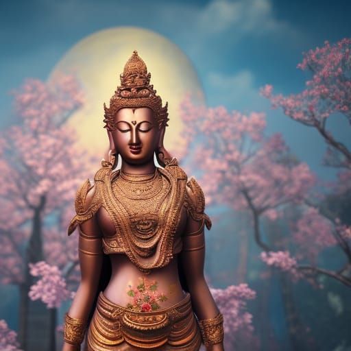 Tara Bodhisattva with Blossoms in Majestic Style