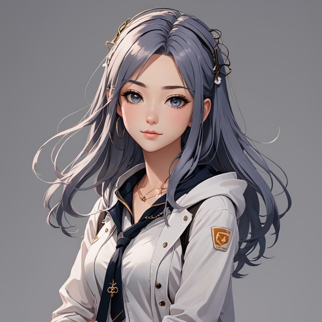 Confident Anime Girl Portrait in 3D Style