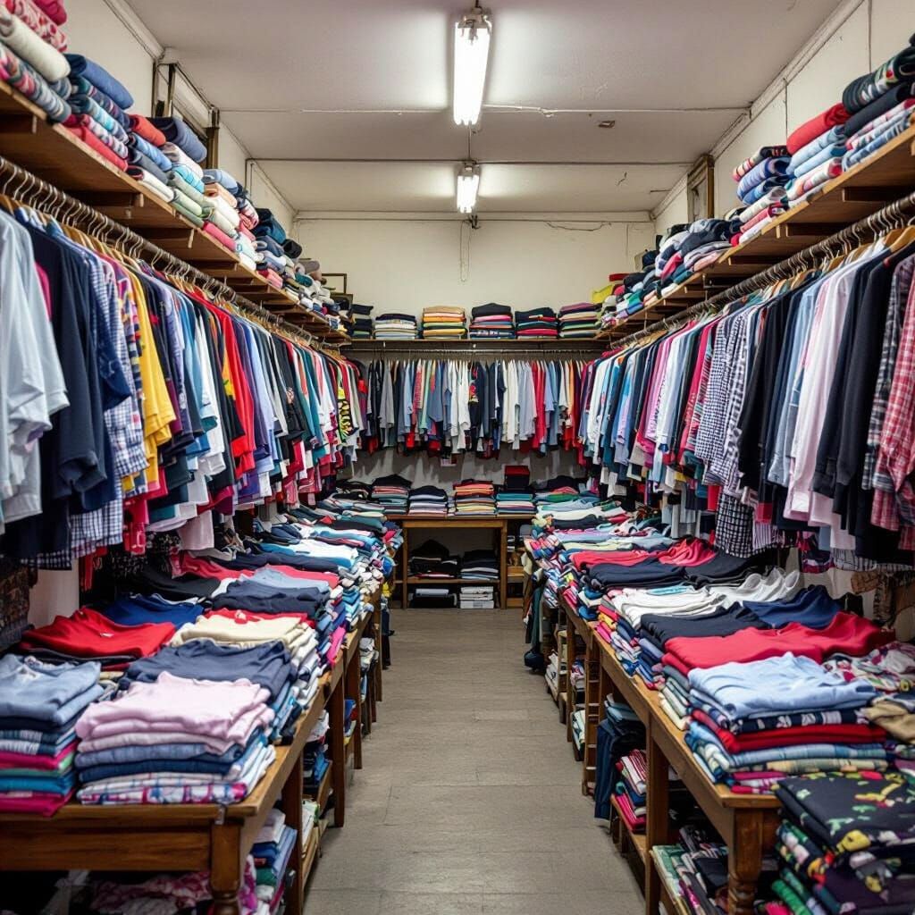 Latin American Second-Hand Clothing Store in Realistic Style