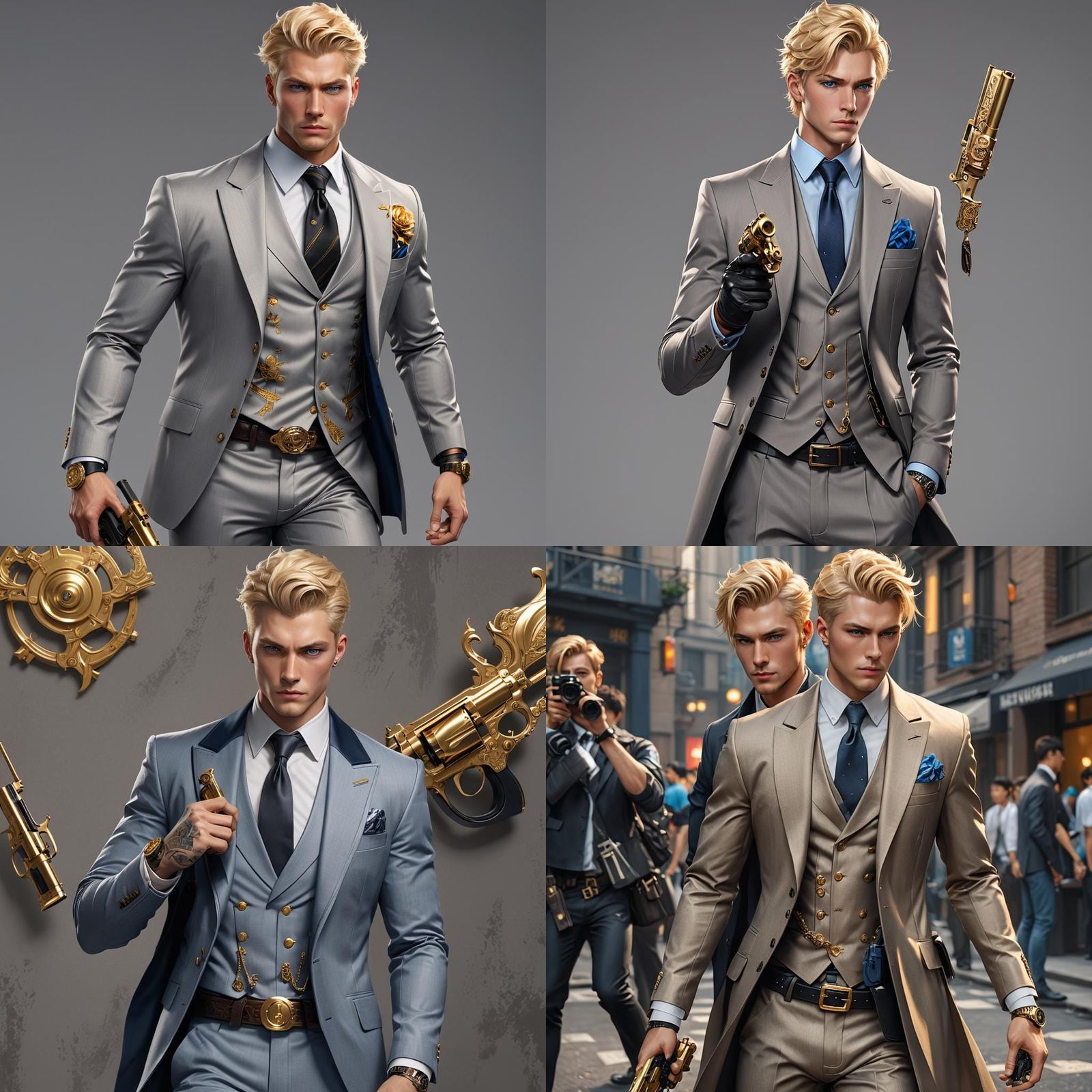 Handsome Man with Golden Revolver, Anime Style