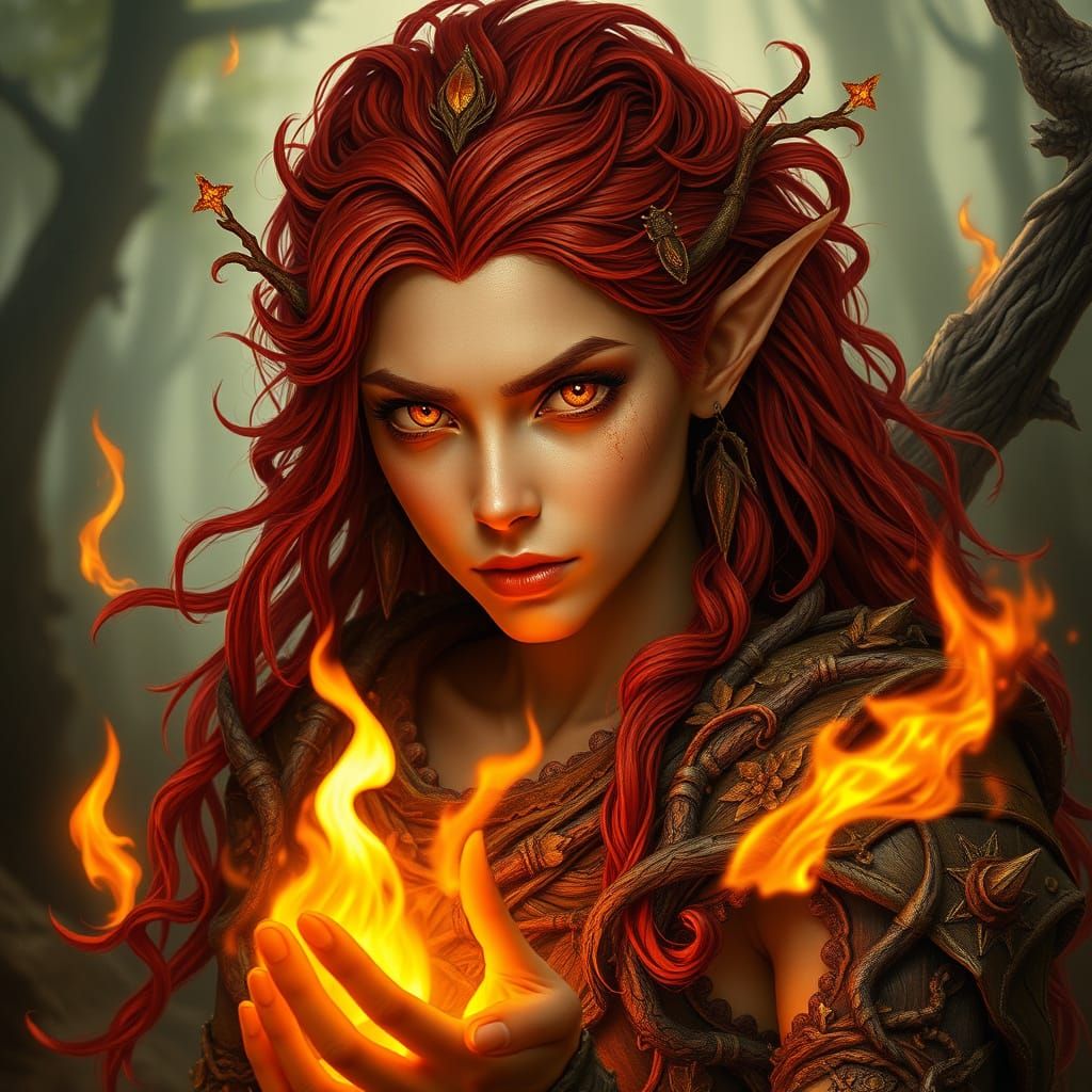 Mystical Elven Druidess Ignites Summer Blaze