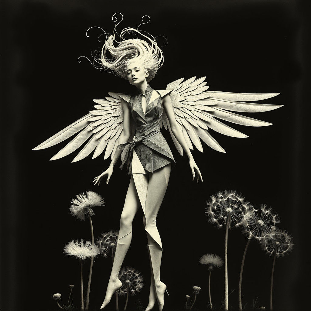 Geometric Winged Figure in Abstract Photogram Style