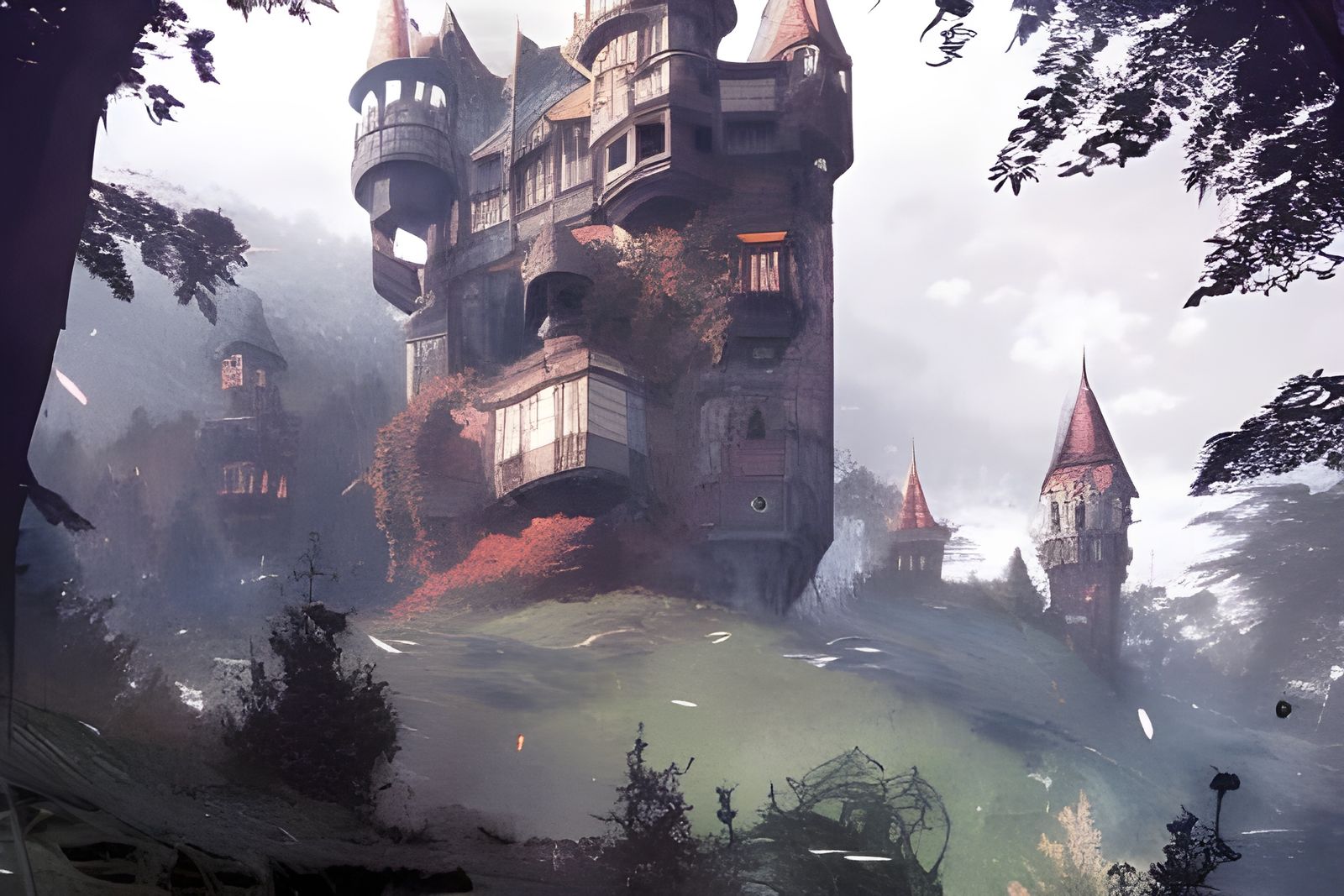 High Fantasy Castle Overlooking Lush Forest