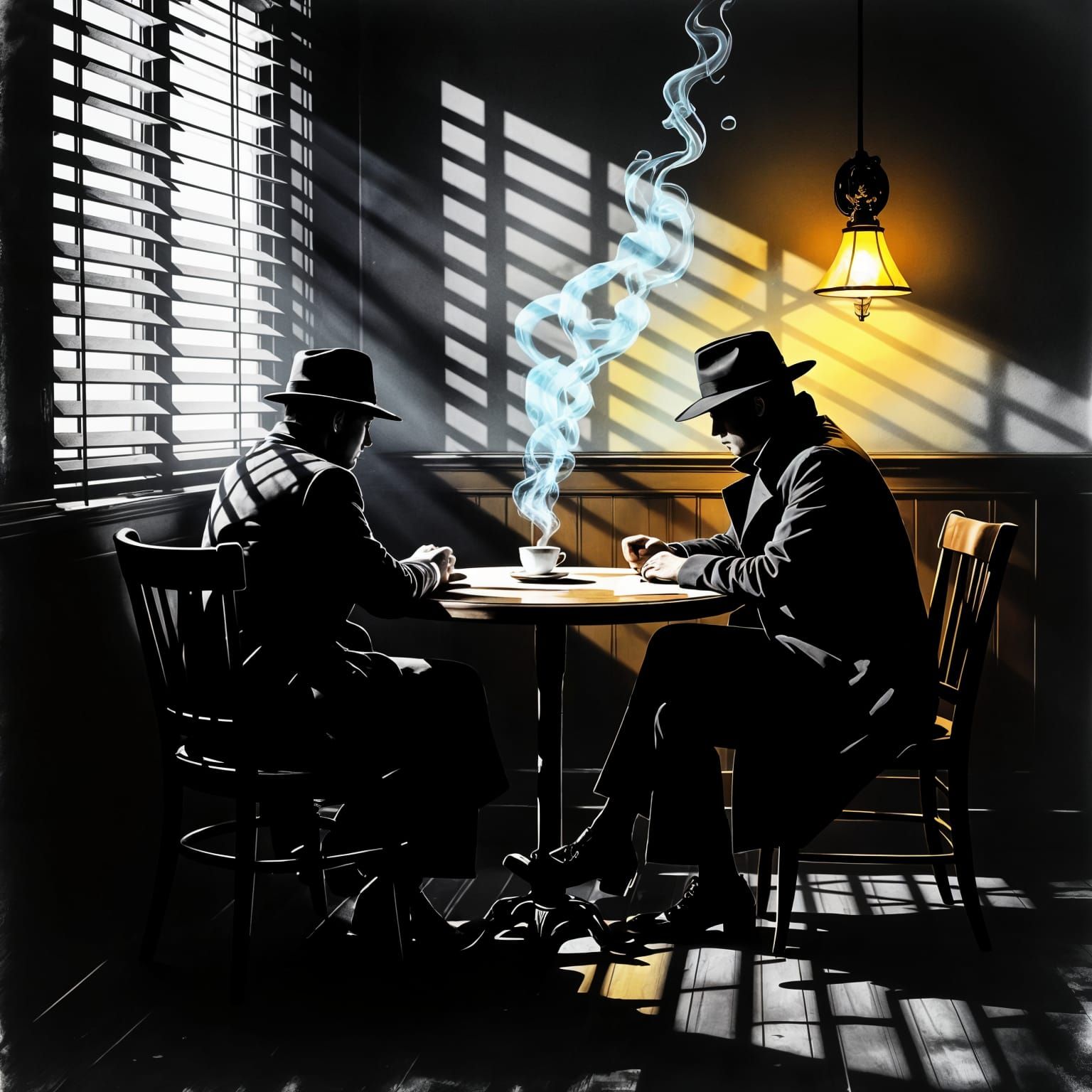 Film Noir Coffee Scene with Magical Glow