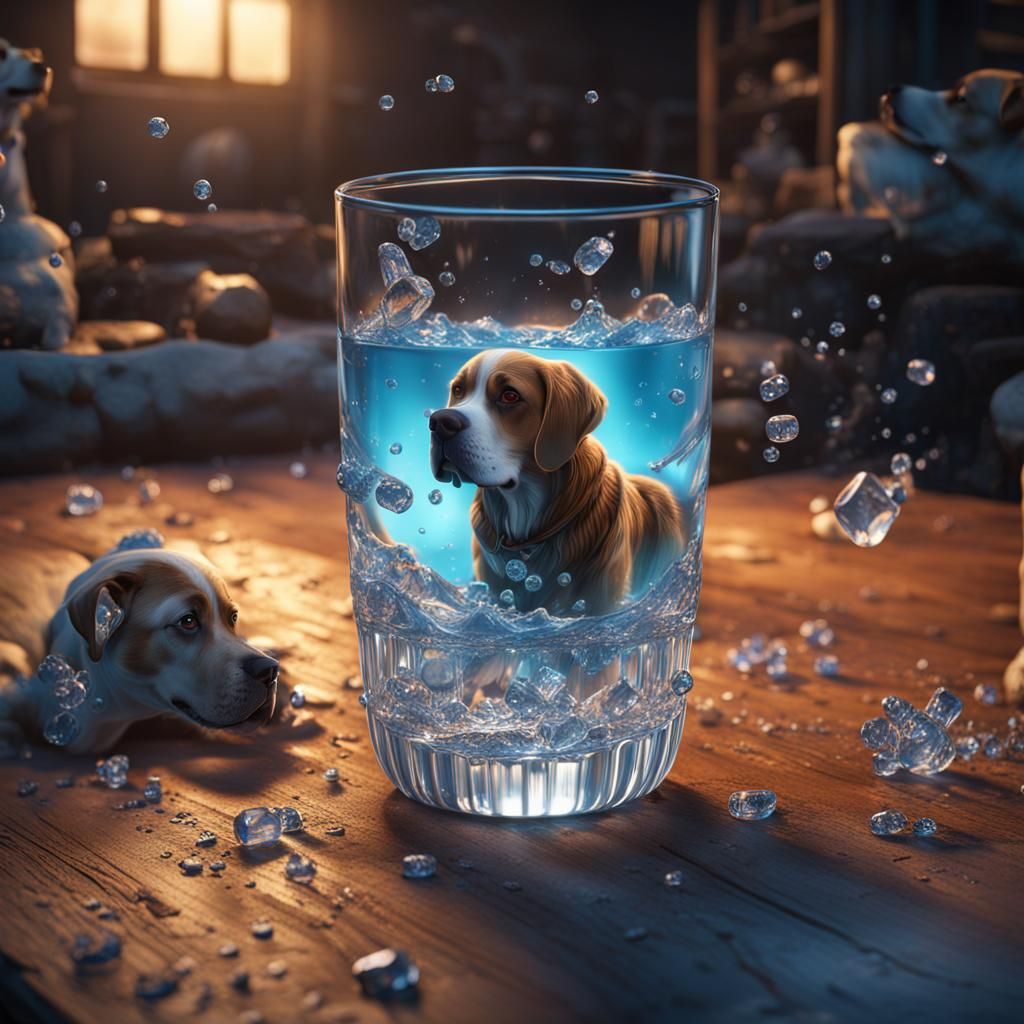 Dogs in a Glass of Water: Detailed Matte Painting